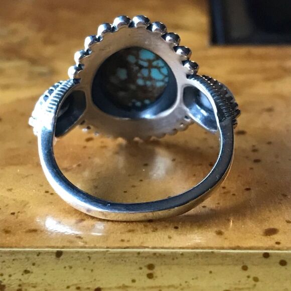 Natural White Buffalo Royston Blue Horizon Turquoise Sterling Silver Ring Size 8 - Picture 4 of 10